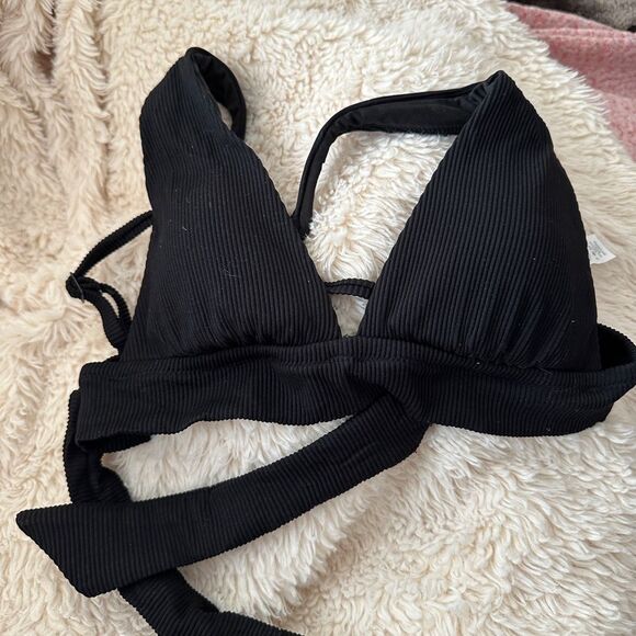 Aerie Ribbed Black Triangle Bikini Top Size Small NWT - Picture 3 of 5